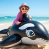 Criança brincando com Boia Inflavel Baleia Nash.