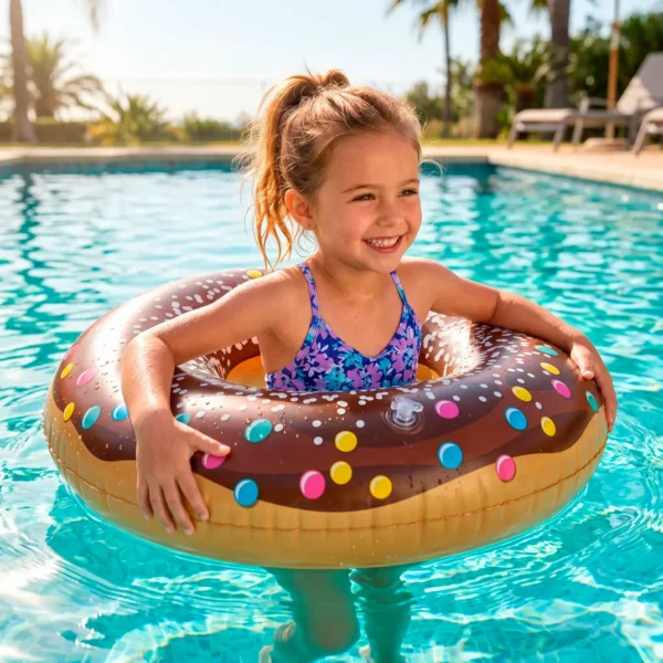Pessoa relaxando na Boia Circular Donuts Chocolate Nash.